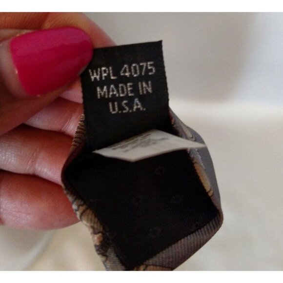 Vintage Oscar De La Renta Silk Tie Mens Necktie Gray Gold Burgundy Made in USA - Picture 5 of 6